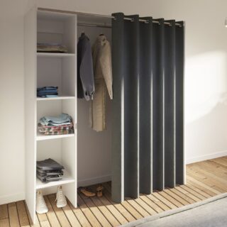 Dressing extensible 1 colonne blanc et rideau anthracite - CLOTHES