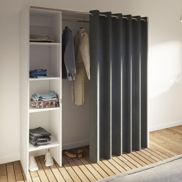 Dressing extensible 1 colonne blanc et rideau anthracite - CLOTHES