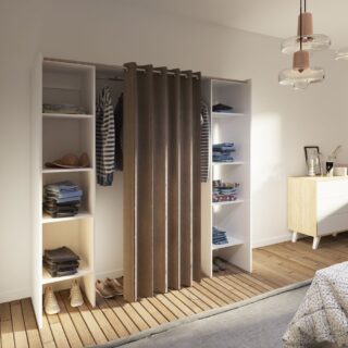 Dressing extensible 2 colonnes blanc et rideau taupe - CLOTHES