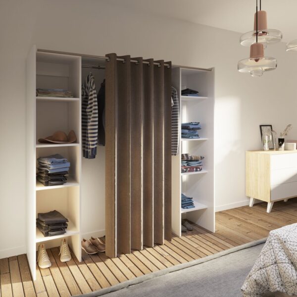 Dressing extensible 2 colonnes blanc et rideau taupe - CLOTHES