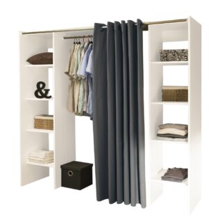 Dressing extensible 2 colonnes blanc et rideau anthracite - CLOTHES