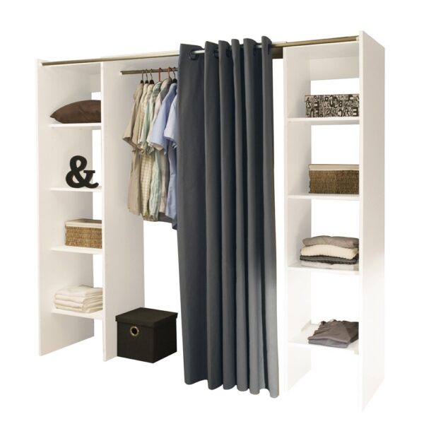 Dressing extensible 2 colonnes blanc et rideau anthracite - CLOTHES