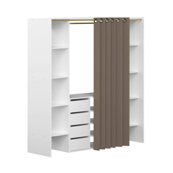 Dressing 2 colonnes + meuble 4 tiroirs blanc, rideau taupe – Image 3