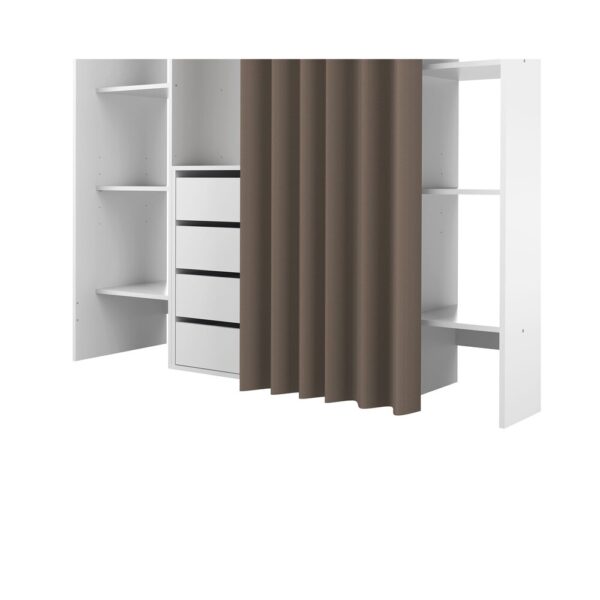 Dressing 2 colonnes + meuble 4 tiroirs blanc, rideau taupe – Image 6