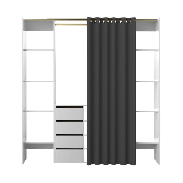 Dressing 2 colonnes + meuble 4 tiroirs blanc, rideau gris – Image 4