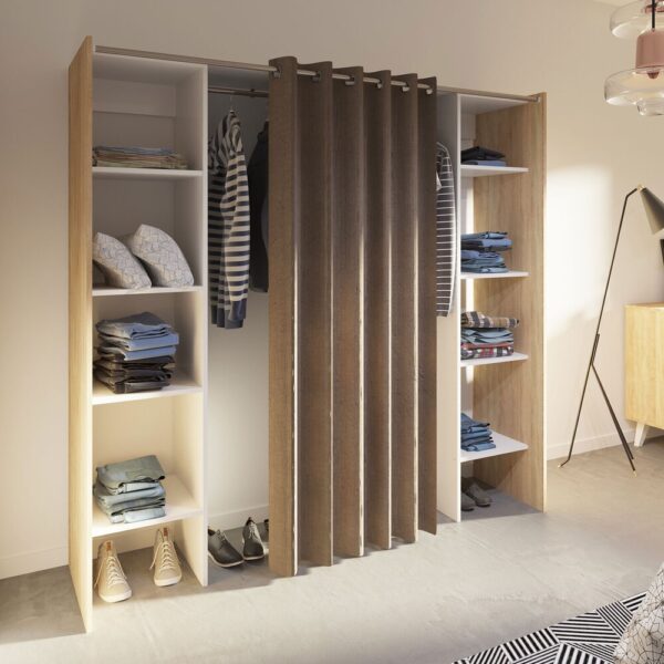 Dressing extensible 2 colonnes naturel/blanc et rideau taupe - CLOTHES – Image 2