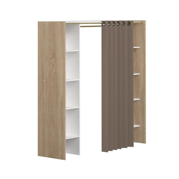 Dressing extensible 2 colonnes naturel/blanc et rideau taupe - CLOTHES – Image 4