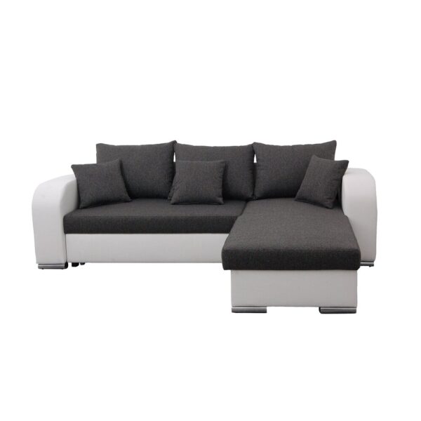 Canapé angle à droite convertible en tissu gris foncé et PU blanc - FULLSPACE – Image 3