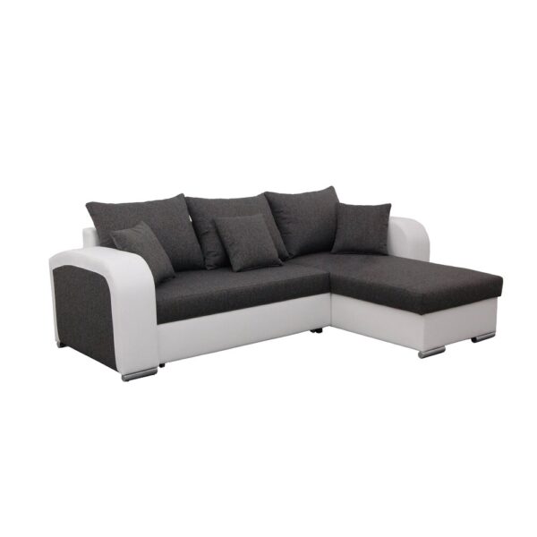 Canapé angle à droite convertible en tissu gris foncé et PU blanc - FULLSPACE – Image 4