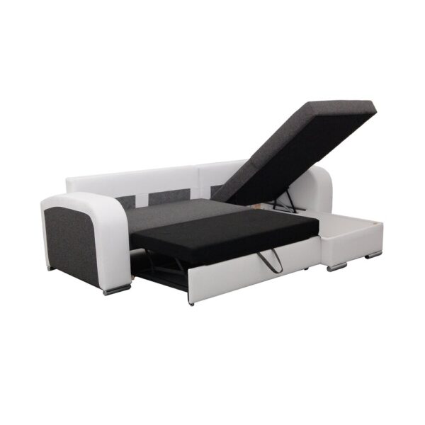 Canapé angle à droite convertible en tissu gris foncé et PU blanc - FULLSPACE – Image 6