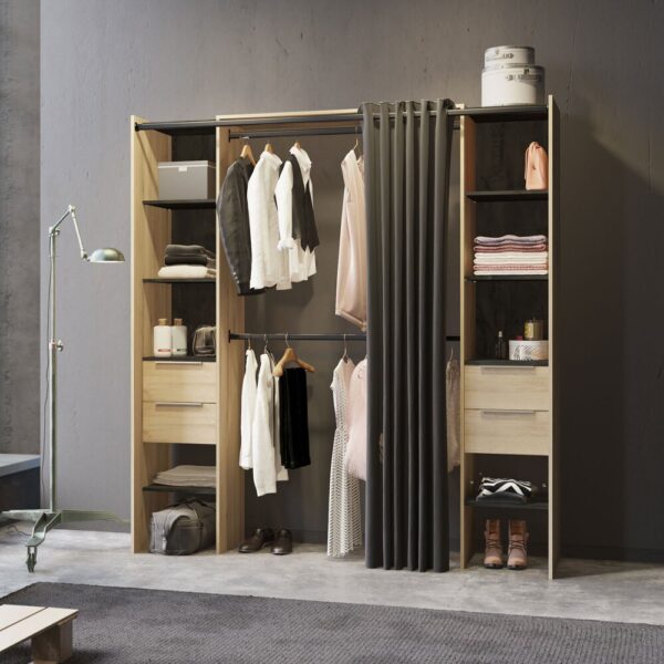 Dressing extensible 115/190x50x203 cm chêne et effet béton