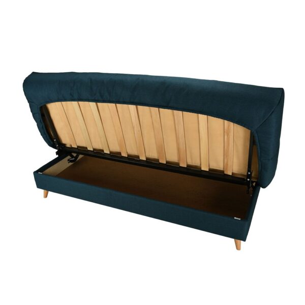 Banquette-lit clic-clac 130 cm matelas 13 cm tissu bleu nuit – Image 4