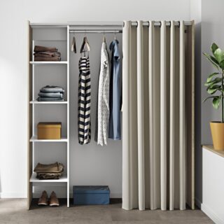 Dressing extensible 1 colonne chêne blanc rideau écru - CLOTHES