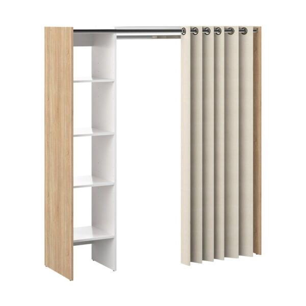 Dressing extensible 1 colonne chêne blanc rideau écru - CLOTHES – Image 3