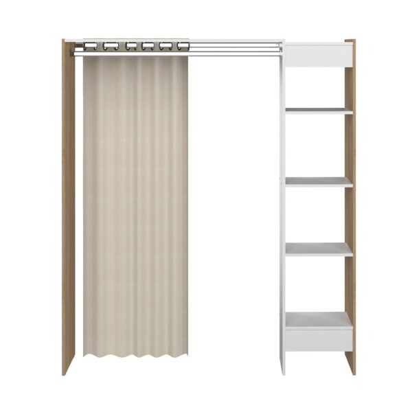 Dressing extensible 1 colonne chêne blanc rideau écru - CLOTHES – Image 4