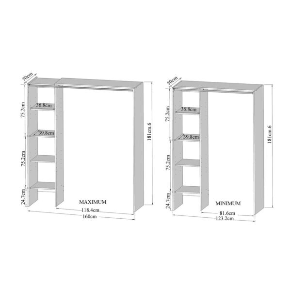 Dressing extensible 1 colonne chêne blanc rideau écru - CLOTHES – Image 6