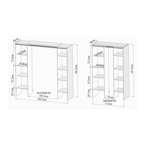 Dressing 2 colonnes + meuble 4 tiroirs chêne blanc, rideau écru – Image 5