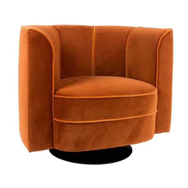 Fauteuil pivotant 86x74x76 cm en velours orange – Image 3