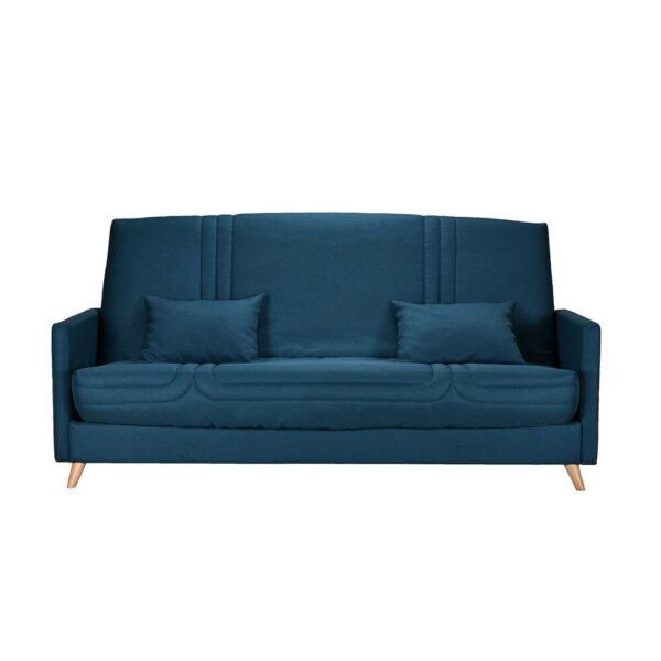 Banquette-lit 130 cm avec coffre de rangement en tissu bleu – Image 3