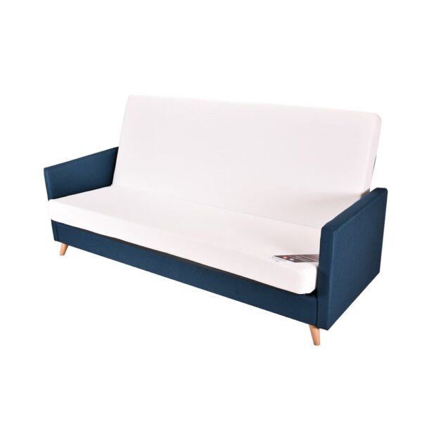 Banquette-lit 130 cm avec coffre de rangement en tissu bleu – Image 4