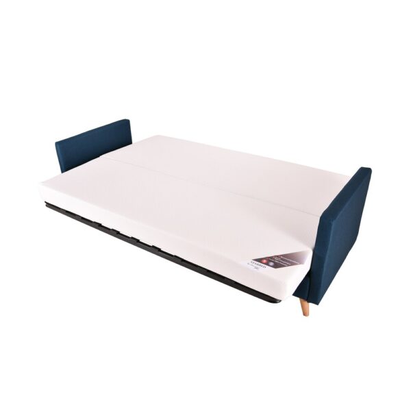 Banquette-lit 130 cm avec coffre de rangement en tissu bleu – Image 5