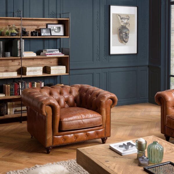 Fauteuil Chesterfield 117x100x73 cm en cuir marron - FOLIO – Image 2