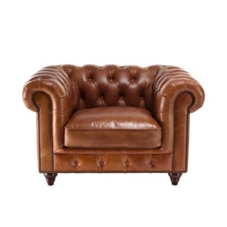 Fauteuil Chesterfield 117x100x73 cm en cuir marron - FOLIO