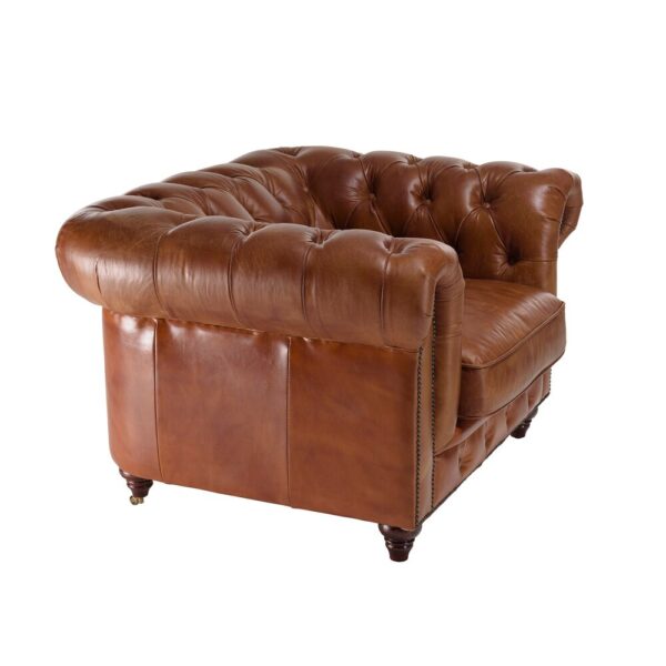 Fauteuil Chesterfield 117x100x73 cm en cuir marron - FOLIO – Image 5