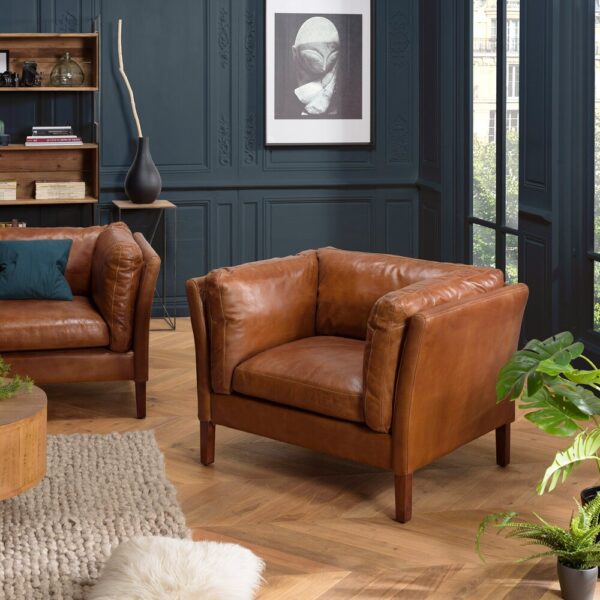 Fauteuil vintage 108x84x78 cm en cuir marron - FOLIO – Image 2