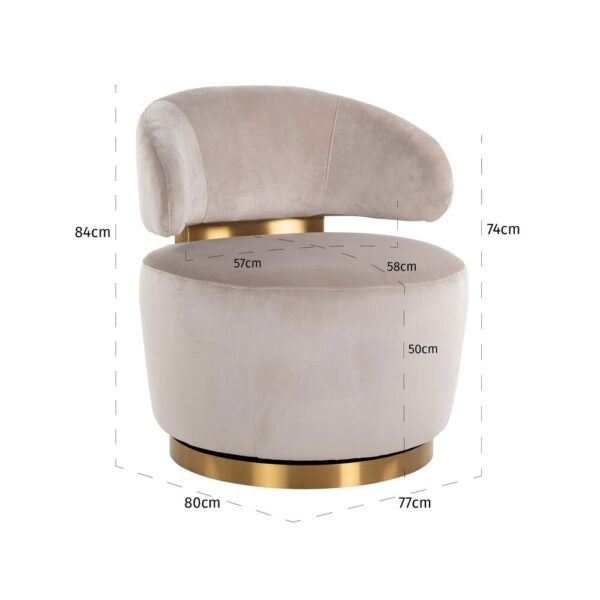 Fauteuil 77x80x84 cm en velours beige et métal doré - MANOE – Image 6