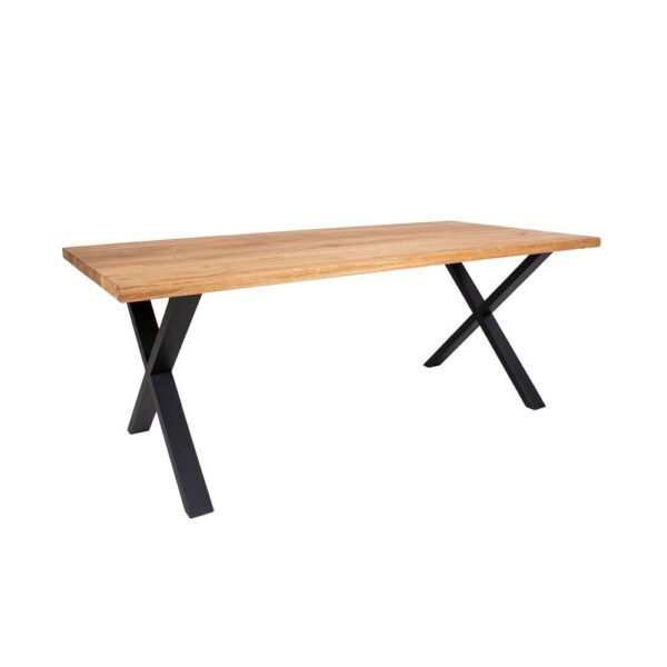 Ensemble table repas 200 cm naturel et 6 fauteuils en PU marron - NYLA – Image 3