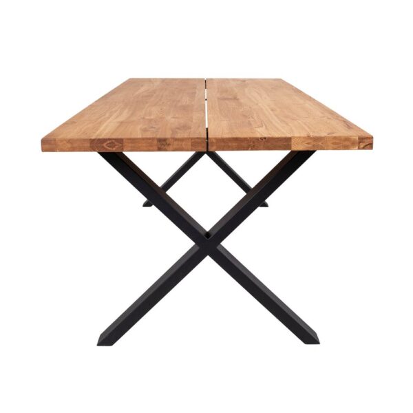 Ensemble table repas 200 cm naturel et 6 fauteuils en PU marron - NYLA – Image 4