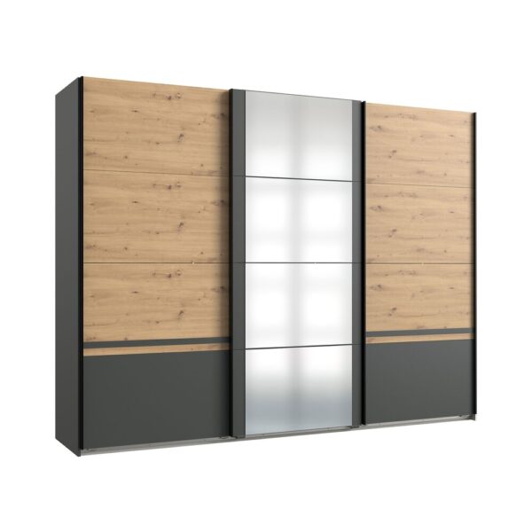 Ensemble lit, chevets, armoire 3 portes et commode gris foncé - KANSAS – Image 5