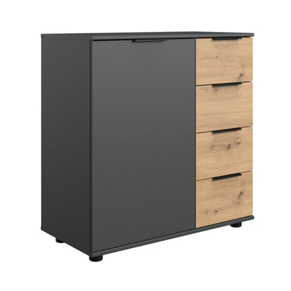 Ensemble lit, chevets, armoire 3 portes et commode gris foncé - KANSAS – Image 6