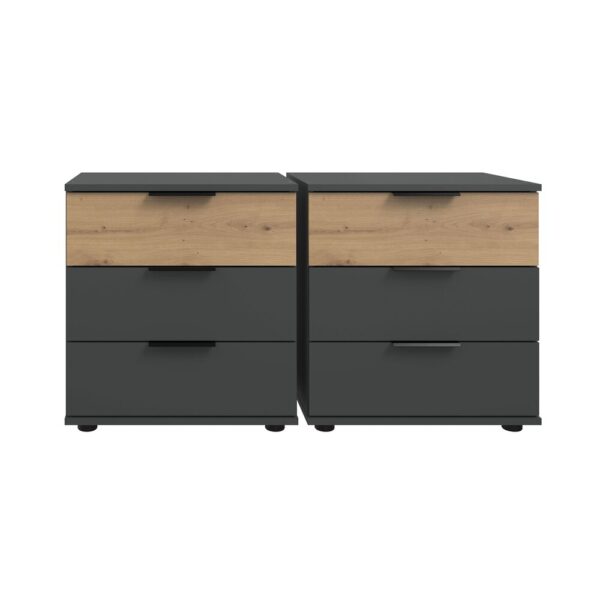Ensemble lit, chevets 3 tiroirs, armoire, commode gris foncé - KANSAS – Image 4