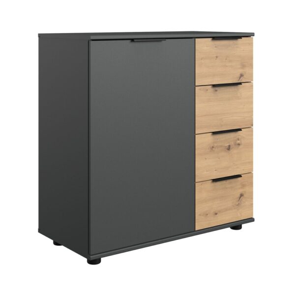 Ensemble lit, chevets 3 tiroirs, armoire, commode gris foncé - KANSAS – Image 6