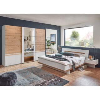 Ensemble lit avec chevets, armoire 3 portes et commode blanc - KANSAS