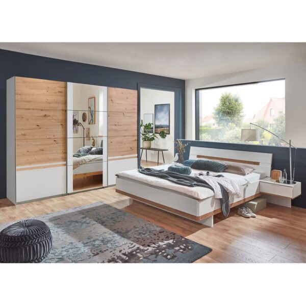 Ensemble lit avec chevets, armoire 3 portes et commode blanc - KANSAS