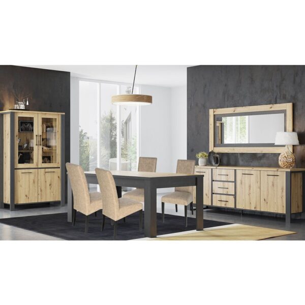 Ensemble buffet, vitrine, table, 4 chaises beige et miroir - ZADAR – Image 2