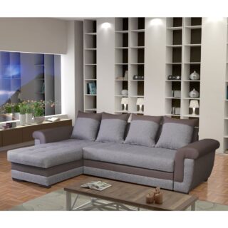 Canapé d'angle reversible et convertible en tissu gris et PU marron