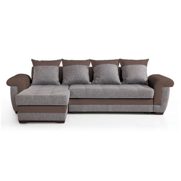 Canapé d'angle reversible et convertible en tissu gris et PU marron – Image 3
