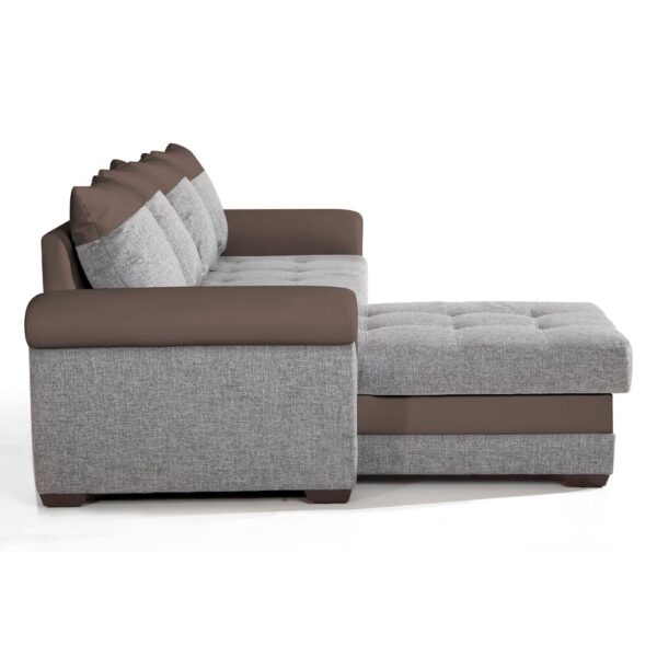 Canapé d'angle reversible et convertible en tissu gris et PU marron – Image 4