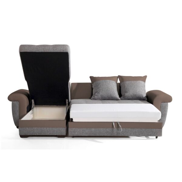 Canapé d'angle reversible et convertible en tissu gris et PU marron – Image 5