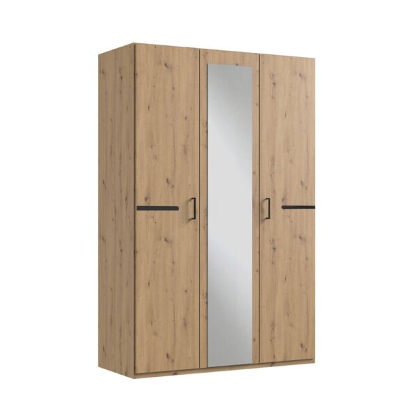 Ensemble lit 160 cm, chevets et armoire 3 portes chêne clair - KARIN2 – Image 4