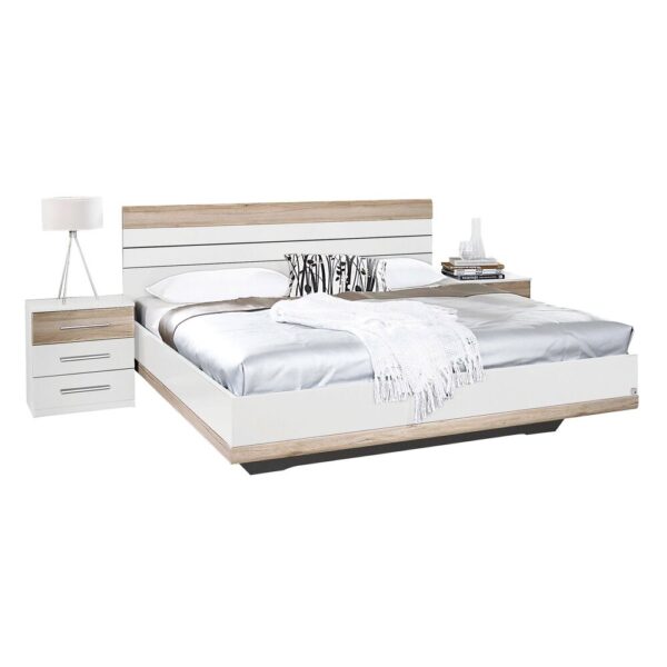Ensemble lit 160x200 cm avec armoire blanc et naturel - BATEY – Image 3