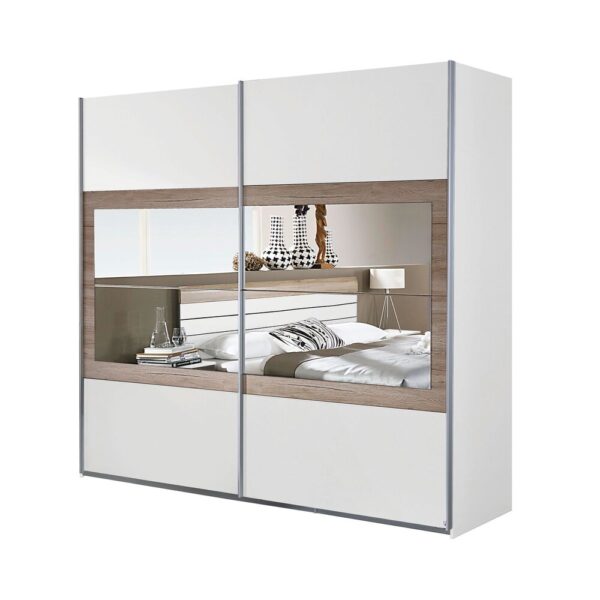 Ensemble lit 160x200 cm avec armoire blanc et naturel - BATEY – Image 4