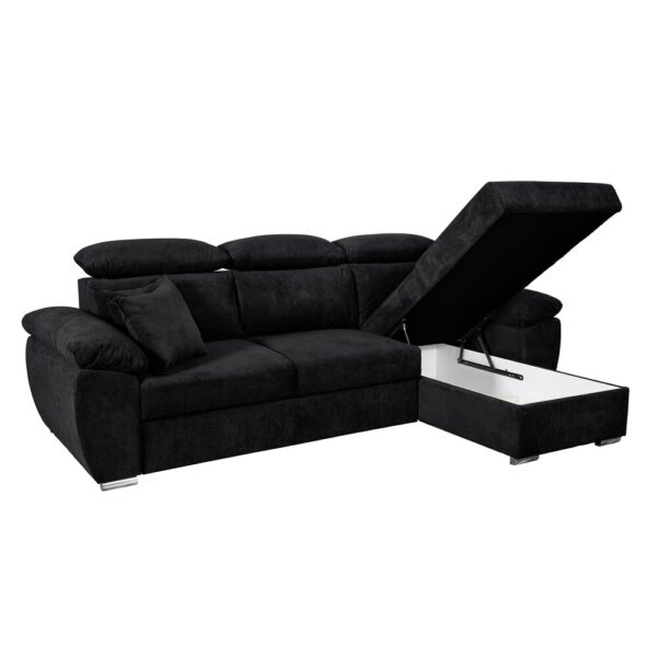 Canapé d'angle réversible et convertible 265x166x91 cm en tissu noir – Image 4