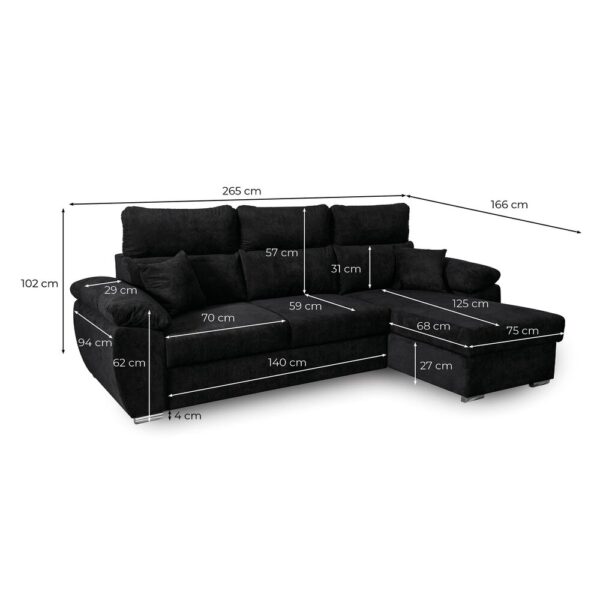 Canapé d'angle réversible et convertible 265x166x91 cm en tissu noir – Image 8