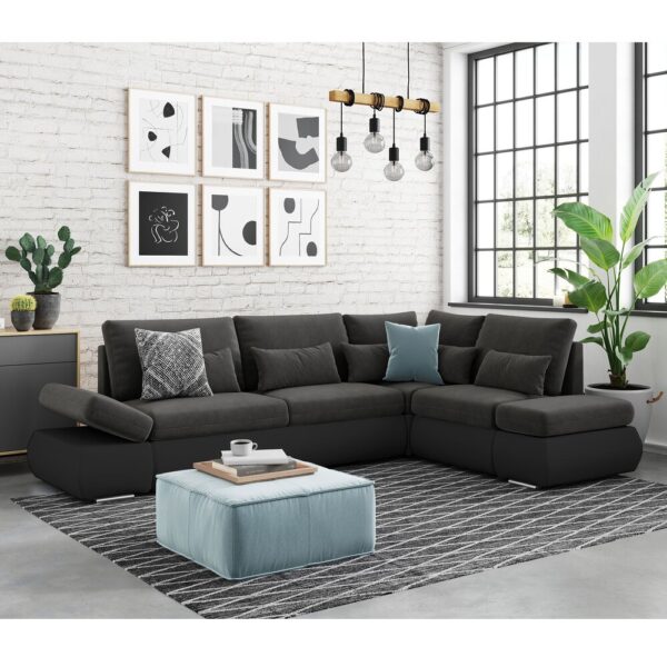 Canapé d'angle réversible convertible gris foncé et PU noir - LIPARY – Image 2