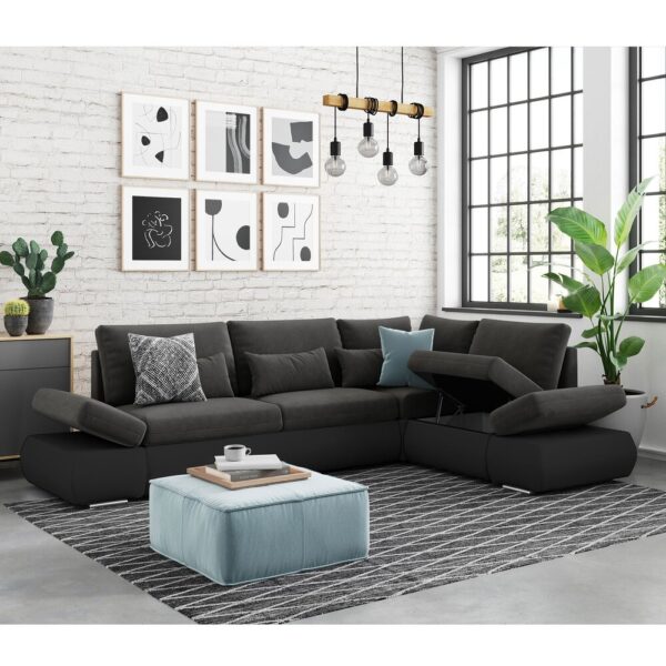 Canapé d'angle réversible convertible gris foncé et PU noir - LIPARY – Image 3